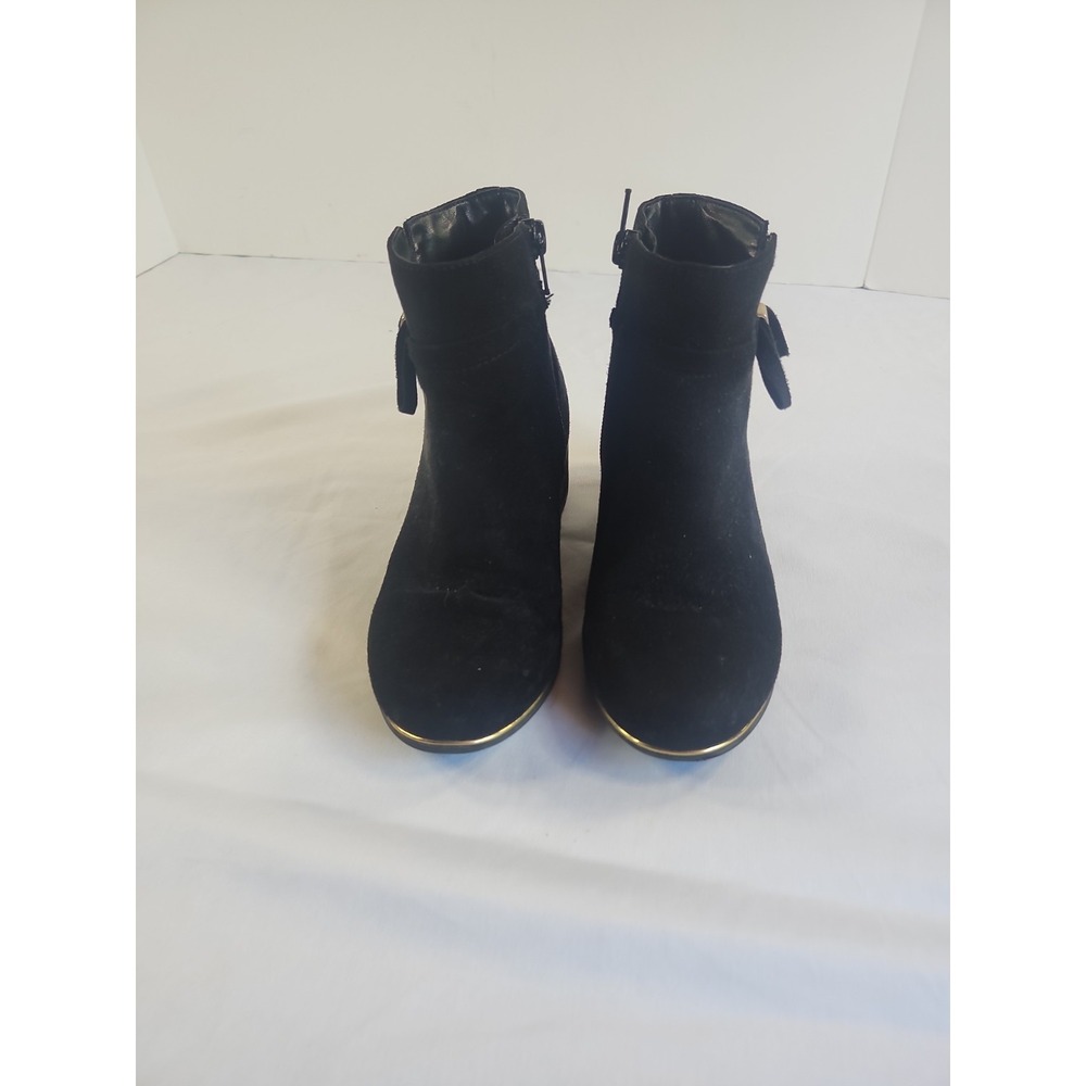 Place Kids Suede Dress Boots Zipper Black With Gold Trim Size 1